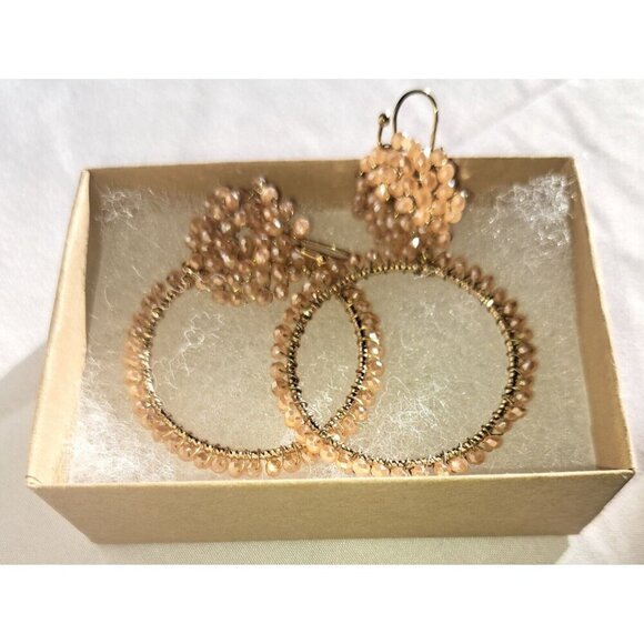 Marcel Women's Earrings Round Sparkly Peach Gold tone Costume Jewelry Nwot - Picture 3 of 12